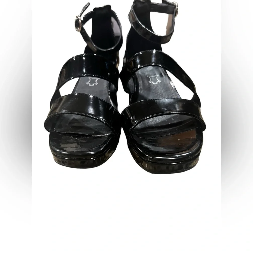 Flexi black patent platform sandals size 9.5